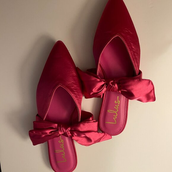Lulus Sylviee Pink Satin Pointed Toe Bow Mules, Sz 8 - Picture 3 of 3
